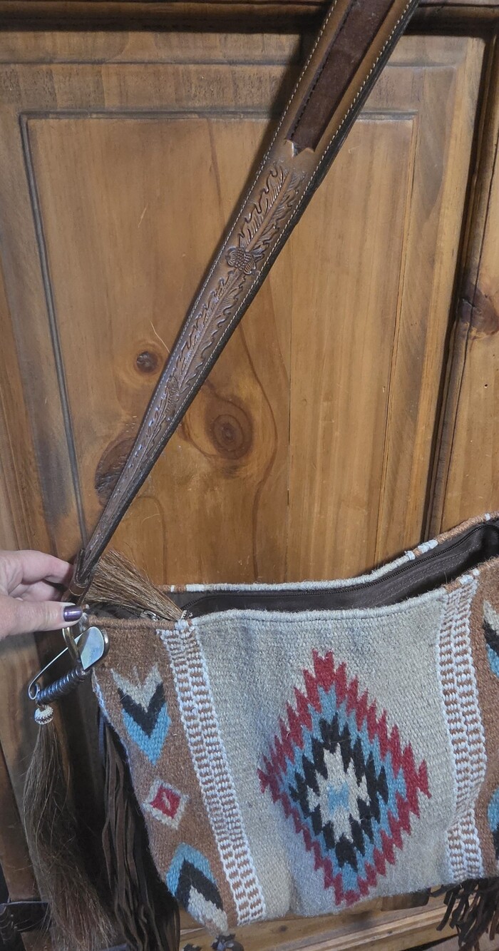 Espuela Design Co Southwestern Fringe Shoulder Bag in Brown and Red